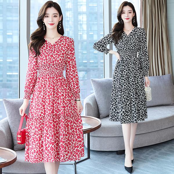 ワンピース レディース 40代 代 春秋 長袖 きれいめ 上品 花柄ワンピース Vネック ロング丈 大きいサイズ パーティードレス おしゃれ 韓国風 着痩せ 通勤 新品 Y アユストア 通販 Yahoo ショッピング