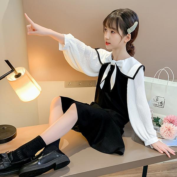 ワンピース キッズ 長袖 子供服 女の子 春秋 キッズワンピース 長袖ワンピース 折り襟 蝶結び 子供ドレス お姫様 ジュニア おしゃれ 可愛い カジュアル 新品 Y アユストア 通販 Yahoo ショッピング