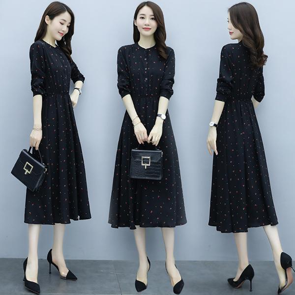 ワンピース レディース 春 秋 40代 50代 きれいめ 長袖 シフォンワンピース 花柄 ロング丈 上品 大きいサイズ パーティードレス おしゃれ 韓国風 着痩せ 新品 Y アユストア 通販 Yahoo ショッピング