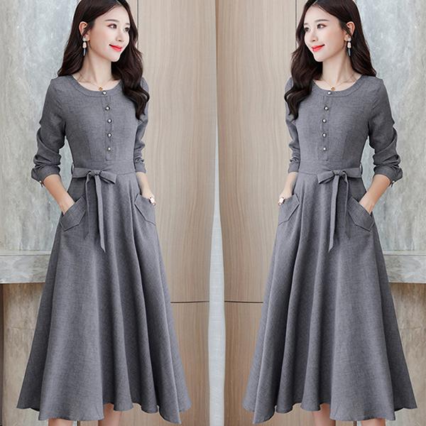 ワンピース レディース 秋 冬 40代 50代 きれいめ 長袖 マキシワンピース 綿麻 ロング丈 上品 大きいサイズ パーティードレス おしゃれ 韓国風 着痩せ Ol 新品 Y アユストア 通販 Yahoo ショッピング
