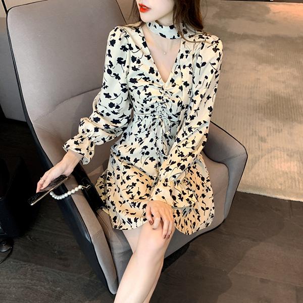 ワンピース レディース 40代 代 きれいめ 春服 長袖 花柄ワンピース シフォンワンピース Vネック リボン ドレス 大きいサイズ おしゃれ 着痩せ 上品 通勤 新品 Y アユストア 通販 Yahoo ショッピング