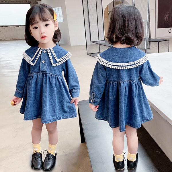 子供服 ワンピース キッズ 女の子 デニムワンピース 長袖 折り襟 春服 韓国子供服 子供ドレス Dress 子ども服 ベビー服 お姫様 おしゃれ 可愛い カジュアル 新品 Y アユストア 通販 Yahoo ショッピング