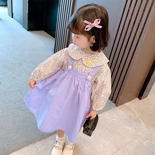 子供服 セットアップ キッズ 女の子 長袖 春服 トップス ブラウス シャツ 花柄 折り襟 ワンピース サロペット 韓国子供服 ベビー服 おしゃれ 可愛い 新品 130 Y アユストア 通販 Yahoo ショッピング