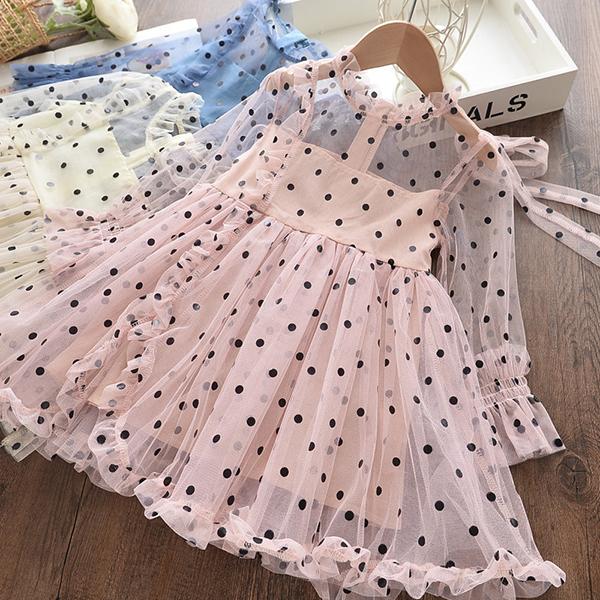 子供服 ワンピース ピンク 韓国子ども服 キッズ 女の子 春夏 長袖ワンピース チュール 水玉 子供ドレス ベビー服 お姫様 おしゃれ 可愛い カジュアル 新品 130 Y アユストア 通販 Yahoo ショッピング