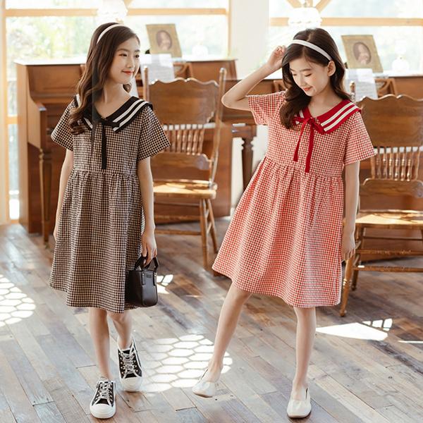 子供服 ワンピース 160 韓国子ども服 キッズ 女の子 夏服 半袖ワンピース チェック柄 折り襟 子供ドレス 誕生日 ベビー服 お姫様 おしゃれ 可愛い カジュアル Y アユストア 通販 Yahoo ショッピング