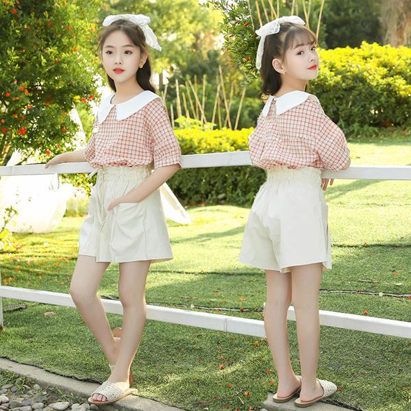 子供服 セットアップ キッズ 女の子 夏服 トップス ブラウス 半袖 シャツ チェック柄 ハーフパンツ 半ズボン 韓国子ども服 ジュニア おしゃれ 可愛い カジュアル Y アユストア 通販 Yahoo ショッピング