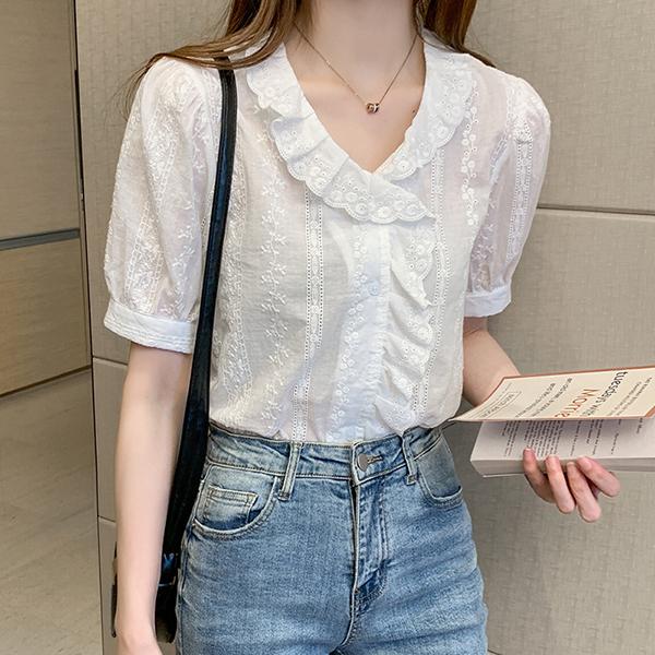 ブラウス レディース 春夏 白 半袖 オフィス 40代 トップス レースシャツ 綿麻 きれいめ おしゃれ 大きいサイズ 着痩せ 可愛い カジュアル 大人 上品 通勤 新品 Y アユストア 通販 Yahoo ショッピング