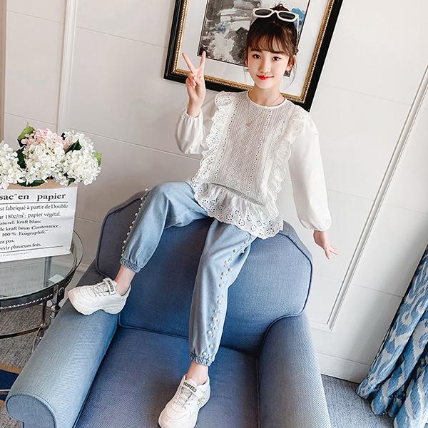 子供服 セットアップ キッズ 女の子 長袖 春服 トップス ブラウス シャツ デニムパンツ ジーンズ ロングパンツ 韓国子供服 ベビー服 おしゃれ 可愛い カジュアル Y アユストア 通販 Yahoo ショッピング