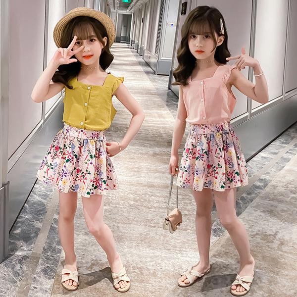 子供服 セットアップ キッズ 女の子 春夏 トップス Tシャツ ノースリーブ ミニスカート 花柄 韓国子ども服 ジュニア ベビー服 おしゃれ 可愛い カジュアル 新品 Y アユストア 通販 Yahoo ショッピング