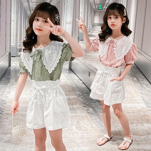 子供服 セットアップ キッズ 女の子 春夏 トップス ブラウス シャツ 半袖 チェック柄 ハーフパンツ 半ズボン 韓国子ども服 ジュニア ベビー服 おしゃれ 可愛い Y アユストア 通販 Yahoo ショッピング
