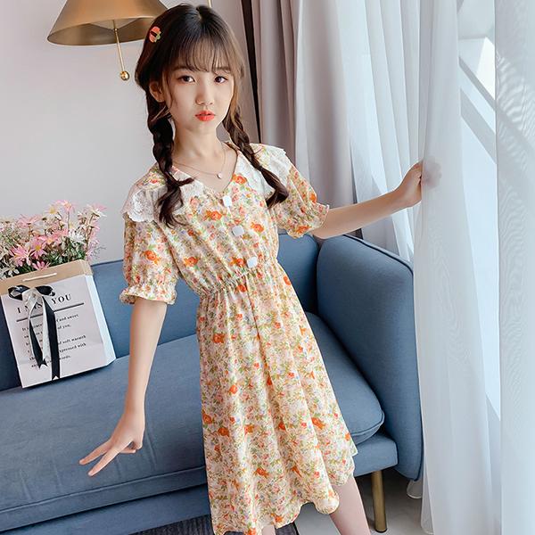 子供服 ワンピース 160 韓国子ども服 キッズ 女の子 夏服 半袖ワンピース 花柄 シフォン 子供ドレス 結婚式 誕生日 ベビー服 ジュニア お姫様 おしゃれ 可愛い Y アユストア 通販 Yahoo ショッピング