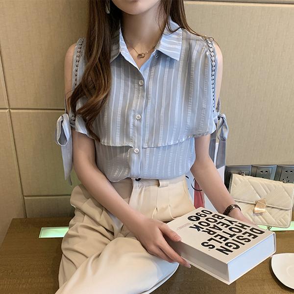 ブラウス レディース オフィス 夏 おしゃれ 半袖 40代 仕事 襟付き トップス シャツ 肩出し シフォン きれいめ 大きいサイズ 着痩せ 韓国風 大人 上品 通勤 Ol Y アユストア 通販 Yahoo ショッピング