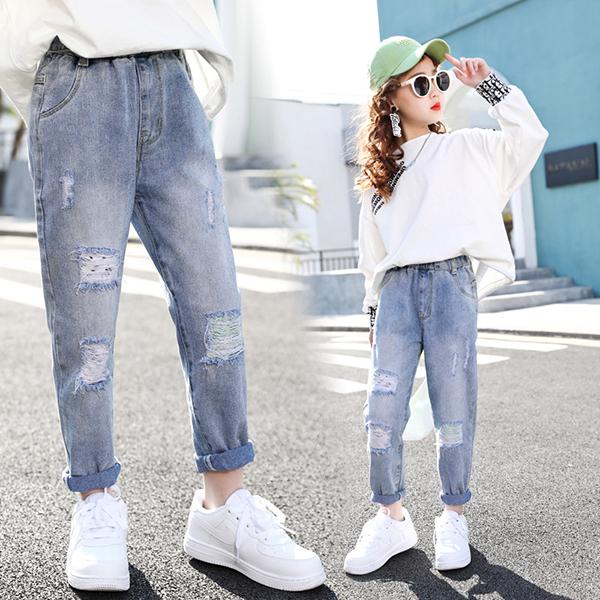 デニムパンツ キッズ 子供服 女の子 ロングパンツ 長ズボン 春 ボトムス ストレッチパンツ ウェストゴム 伸びる ジーンズ 韓国子供服 ジュニア 可愛い おしゃれ Y アユストア 通販 Yahoo ショッピング