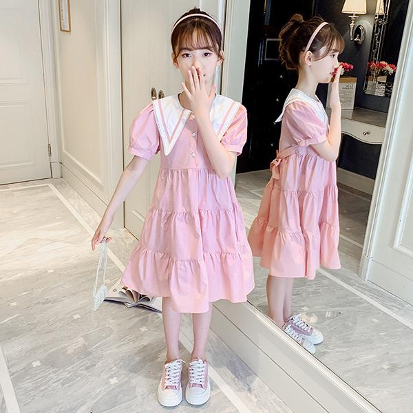 子供服 ワンピース ピンク 160 韓国子ども服 キッズ 女の子 夏 半袖ワンピース 折り襟 フレア 子供ドレス 結婚式 誕生日 ジュニア お姫様 おしゃれ 可愛い 新品 Y アユストア 通販 Yahoo ショッピング