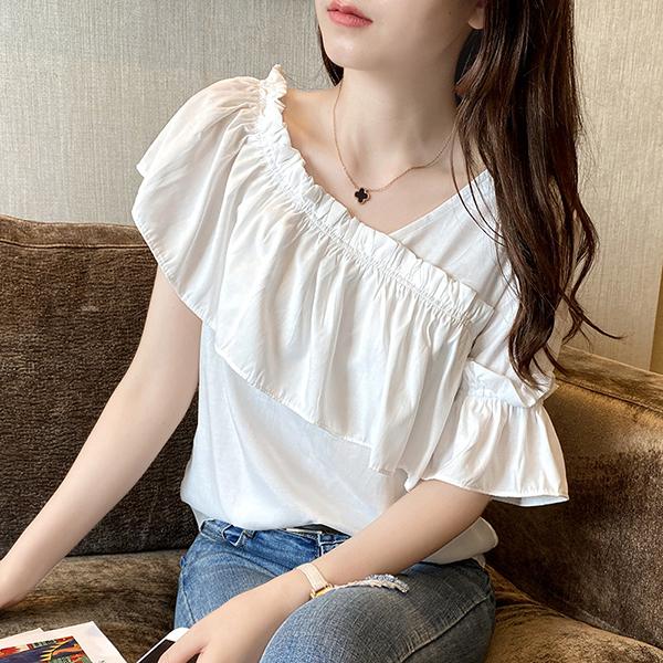 ブラウス レディース 白 オフィス 夏服 おしゃれ 半袖 40代 代 仕事 フリル トップス シャツ きれいめ 可愛い カジュアル 着痩せ 韓国風 大人 上品 通勤 新品 Y4503 アユストア 通販 Yahoo ショッピング