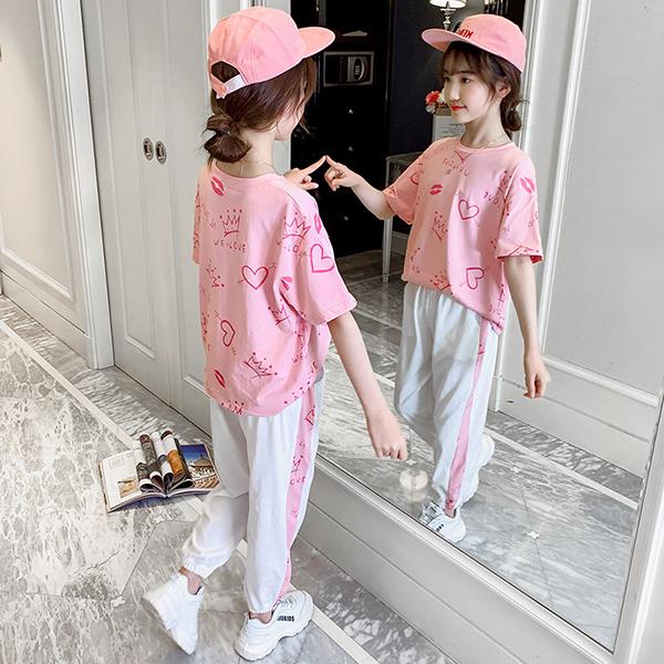 ジャージ キッズ 女子 上下 半袖 夏服 子供服 セットアップ トップス Tシャツ ロングパンツ 長ズボン スポーツウェア 部屋着 薄手 可愛い おしゃれ カジュアル Y4516 アユストア 通販 Yahoo ショッピング