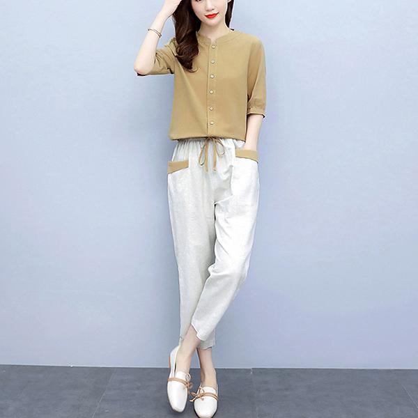 セットアップ レディース 夏 40代 コーデ カジュアル トップス ブラウス Tシャツ 綿麻 九分丈パンツ 大きいサイズ 韓国風 おしゃれ 着痩せ 通勤 上品 Ol 新品 Y4516 アユストア 通販 Yahoo ショッピング