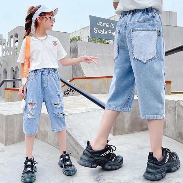 デニムパンツ キッズ 子供服 女の子 ハーフパンツ 半ズボン 春夏 ボトムス ストレッチパンツ ウェストゴム 伸びる ジーンズ 韓国子供服 可愛い おしゃれ 新品 Y4519 アユストア 通販 Yahoo ショッピング