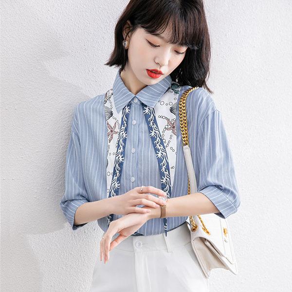 ブラウス レディース 夏服 おしゃれ 半袖 40代 代 仕事 襟付き トップス シャツ ストライプ きれいめ 可愛い カジュアル 着痩せ 韓国風 大人 上品 通勤 新品 Y4564 アユストア 通販 Yahoo ショッピング