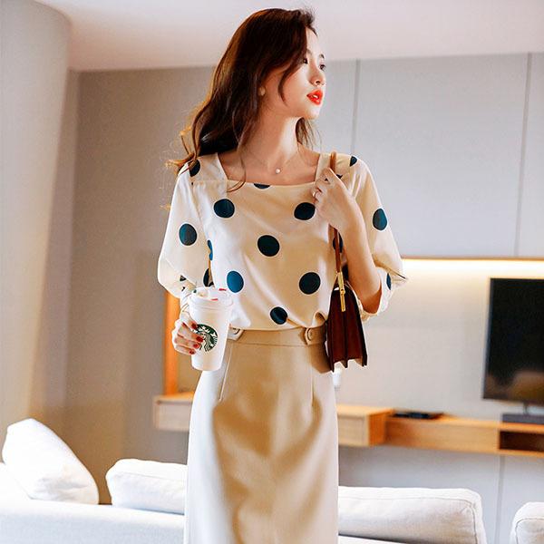 ブラウス レディース 五分袖 オフィス 春夏 40代 代 トップス シャツ コーデ シフォン 水玉 きれいめ 可愛い 着痩せ 韓国風 おしゃれ 大人 上品 通勤 Ol 新品 Y アユストア 通販 Yahoo ショッピング