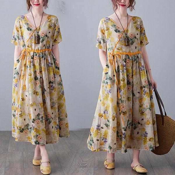 ワンピース レディース 40代 代 きれいめ 夏服 半袖 マキシワンピース Vネック 花柄 ロングワンピース 大きいサイズ おしゃれ 可愛い 着痩せ 上品 通勤 新品 Y アユストア 通販 Yahoo ショッピング