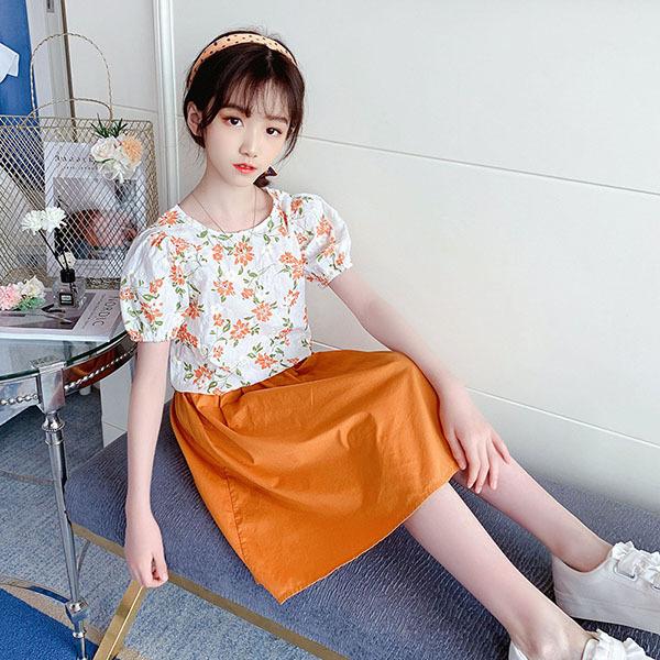 子供服 女の子 夏服 セットアップ 上下セット 半袖 ブラウス Tシャツ 花柄 綿麻 スカート ロング丈 韓国子供服 キッズ ジュニア ベビー服 おしゃれ 可愛い 新品 Y アユストア 通販 Yahoo ショッピング