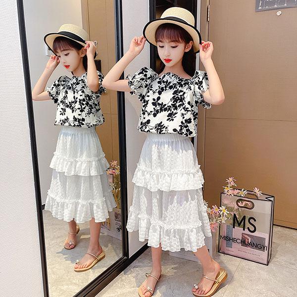 子供服 女の子 夏服 セットアップ 上下セット 半袖 ブラウス Tシャツ 花柄 スカート フリル ロング 韓国子供服 キッズ ジュニア ベビー服 おしゃれ 可愛い 新品 Y4584 アユストア 通販 Yahoo ショッピング