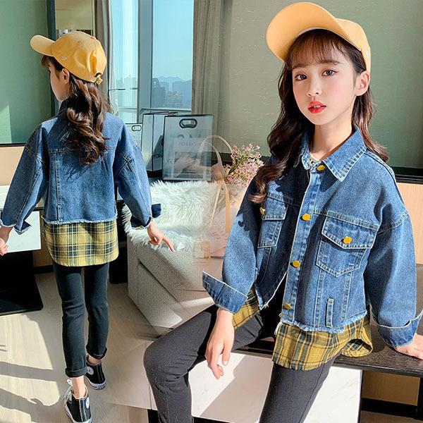 デニムジャケット キッズ 子供服 女の子 秋服 アウター コート トップス ジャケット パーカー チェック柄 韓国子供服 ジュニア おしゃれ 可愛い カジュアル 新品 Y4503 アユストア 通販 Yahoo ショッピング