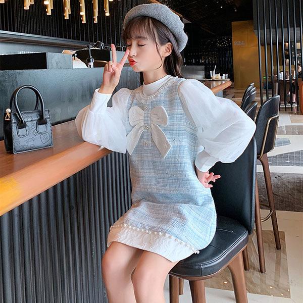子供服 女の子 セットアップ 韓国子供服 秋服 長袖 ブラウス ワンピース キッズ 蝶結び 子供ドレス ピアノ 発表会 結婚式 誕生日 七五三 お姫様 おしゃれ 可愛い Y4516 アユストア 通販 Yahoo ショッピング
