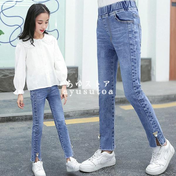 デニムパンツ キッズ 子供服 女の子 春秋 長ズボン ロングパンツ ボトムス ストレッチパンツ ウェストゴム ジーンズ 韓国子供服 ジュニア 可愛い おしゃれ 新品 Y アユストア 通販 Yahoo ショッピング