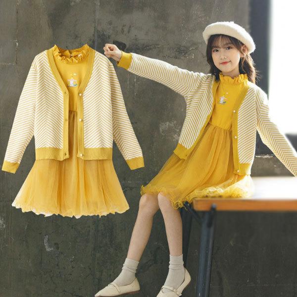 子ども服 ワンピース カーディガン 2点セット 女の子 ガールズ ワンピースセット ニット チュール イエロー 秋冬 姉妹 キッズ セットアップ お祝い 110 160 Y アユストア 通販 Yahoo ショッピング