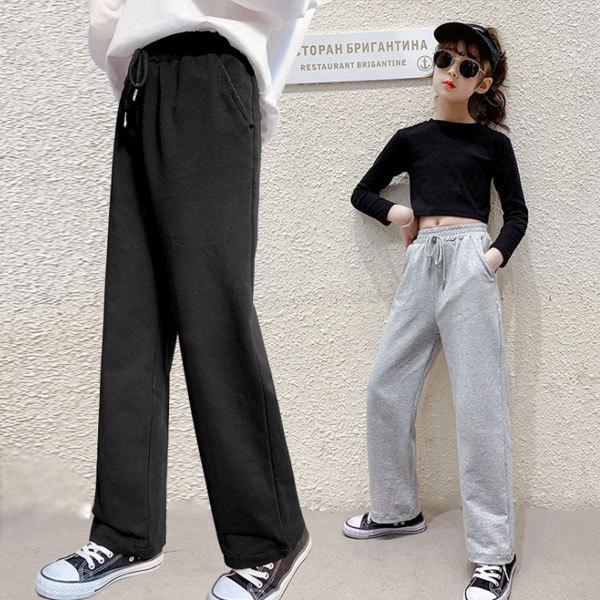 韓国子供服 スウェットパンツ ワイドレッグパンツ 春 秋 レジャー キッズ 女の子 ボトムス 長ズボン ベーシック 子供 パンツ スポーツ コーデ ブラック グレ Y アユストア 通販 Yahoo ショッピング