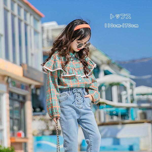 子供服 可愛い シャツ チェック柄 キッズ 女の子 トップス シャツ 長袖 ラペル スウィート 新作 春 秋 おしゃれ シャツ 子供用 コーデ グリーン 姉妹 110 170 Y6044 アユストア 通販 Yahoo ショッピング