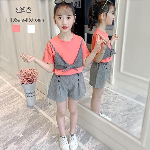 子供服 夏服 可愛い 上下セット 女の子 セットアップ 夏着 キッズ Tシャツ ショートパンツ 2点セット 半袖 チェック柄 学生 普段着 レッド ホワイト 110 160 Y アユストア 通販 Yahoo ショッピング