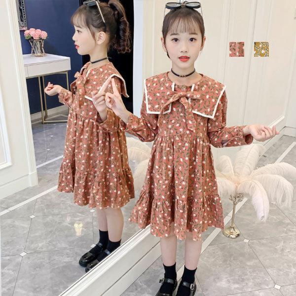 ワンピース 花柄 長袖 ラペル 純綿 女の子 ワンピース フローラル お出かけ リゾート キッズ ガールズ 長袖ワンピー スウィート 子供用 膝丈上 春 秋 110 160 Y アユストア 通販 Yahoo ショッピング