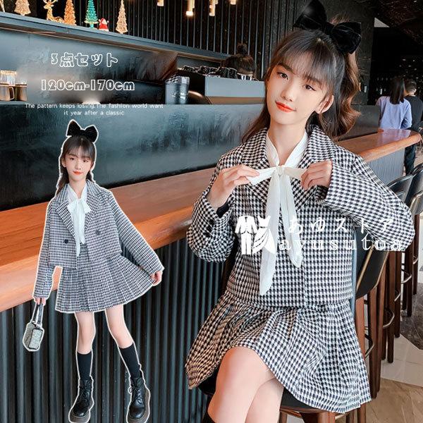 女の子 スーツ 千鳥格 3点セット フォーマル 発表会 卒園式 入学式 卒業式 結婚式 イベント キッズ 長袖 ブレザー シャツブラウス スカート ブラック 1 170 Y アユストア 通販 Yahoo ショッピング
