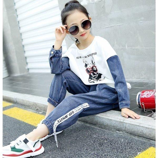 子供服 女の子 セットアップ 長袖tシャツ 春秋 ジャージ 上下セット 韓国 キッズ ジュニア デニムパンツ 長ズボン おしゃれ 小学生 通学着 新品 Y アユストア 通販 Yahoo ショッピング