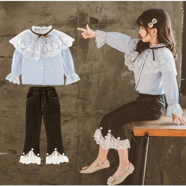 子供服 女の子 ブラウス キッズ セットアップ 長袖 春秋 上下セット 韓国 ジュニア デニムパンツ 長ズボン おしゃれ 小学生 通学着 新品 Y アユストア 通販 Yahoo ショッピング