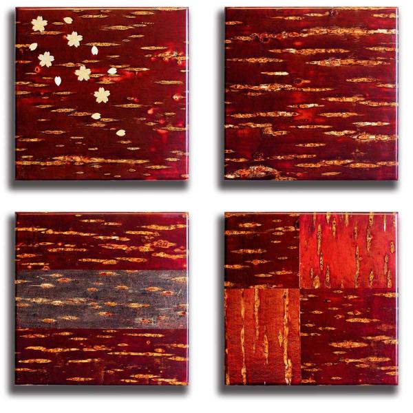 壁掛け 絵画 桜皮細工（かばざいく）4枚セット 樺細工 壁飾り