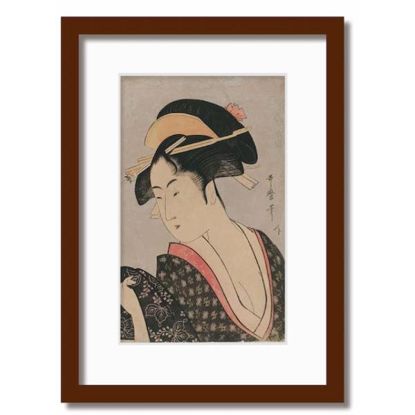 版画　歌麿　美人　手紙 巻物 恋文 額装　オブジェ　インテリア 楽天市場】【合わせ鏡のおひさ】【喜多川歌麿】【歌麿名作捨遺集】熟練