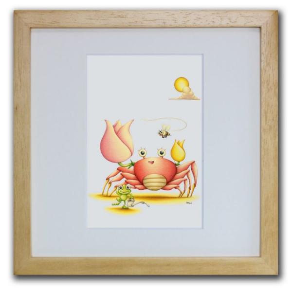 色鉛筆画・版画 ゆうパケット チューリップ・カニ SHOji 絵画 壁掛け