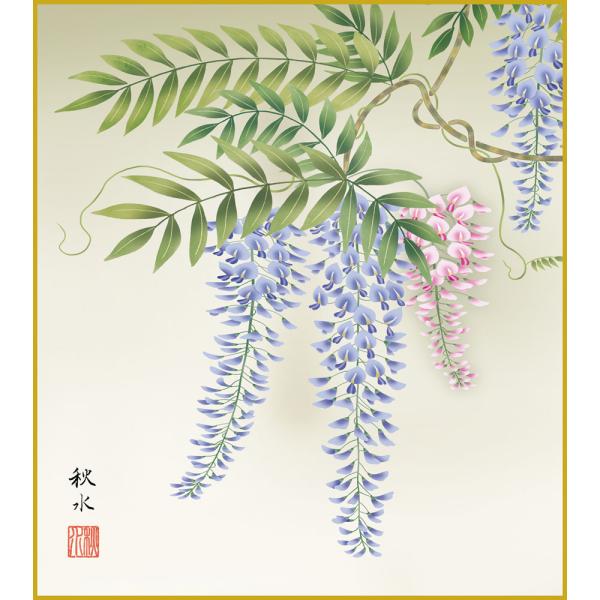 色紙  色紙掛けなし 色紙絵  和風 藤花 浮田秋水 モダン 掛軸 床の間 和室 おしゃれ 壁掛け 絵