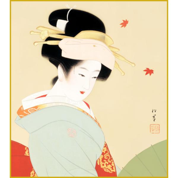 色紙  色紙掛けなし 色紙絵  和風 紅葉可里図 上村松園 モダン 掛軸 床の間 和室 おしゃれ 壁掛け 絵