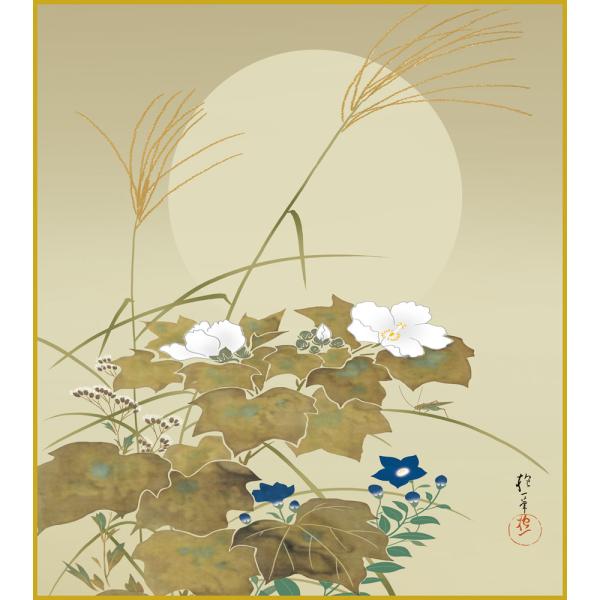色紙  色紙掛けなし 色紙絵  和風 秋草に螽斯図 酒井抱一 モダン 掛軸 床の間 和室 おしゃれ 壁掛け 絵