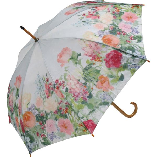 傘 木製ジャンプ傘 ジュリア プリントン「カッティングガーデン」 雨傘 花柄 かわいい 長傘 おしゃれ レディース レイングッズ 雨の日 おでかけ ワンタッチ