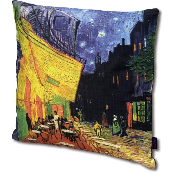名画クッションカバー（ゴッホ「夜のカフェテラス」） ゆうパケット インテリア おしゃれ 45cm×45cm 正方形 綿 アート 小物 雑貨 グッズ カフェ 風景 街並み