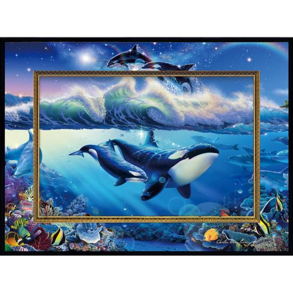絵画 クリスチャン・リース・ラッセン ビッグアート「ブルーワールド2（Mサイズ）」  海中 シャチ 水中 生物 幻想的 壁掛け インテリア おしゃれ