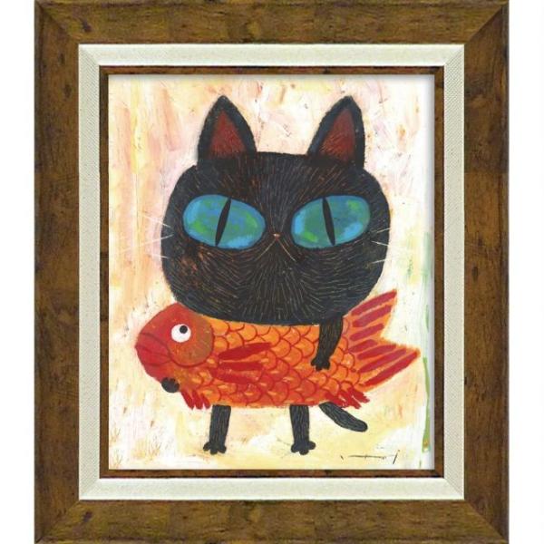 猫　板絵　日本画　フレーム入 猫 板絵 日本画 フレーム入