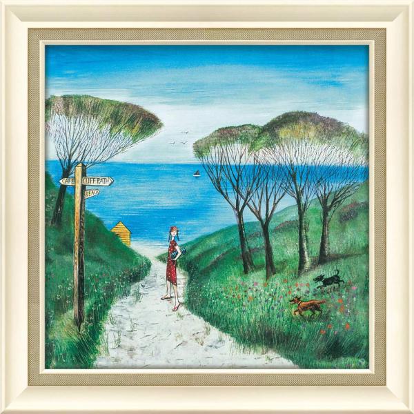 絵画 ジョー ラム「ビーチ パス」 壁掛け おしゃれ 額入り 壁に飾る かわいい 犬 の絵 額付き モダン アートフレーム 玄関 に飾る アート