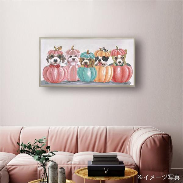 絵画 オイル ペイント アート「ドッグ アンド パンプキン」 油絵 インテリア プレゼント 壁掛け 手描き 額入り モダン 玄関 リビング
